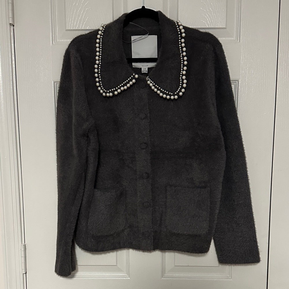NVLT Pearl Collar Knit Jacket, Size Large/L, NWT